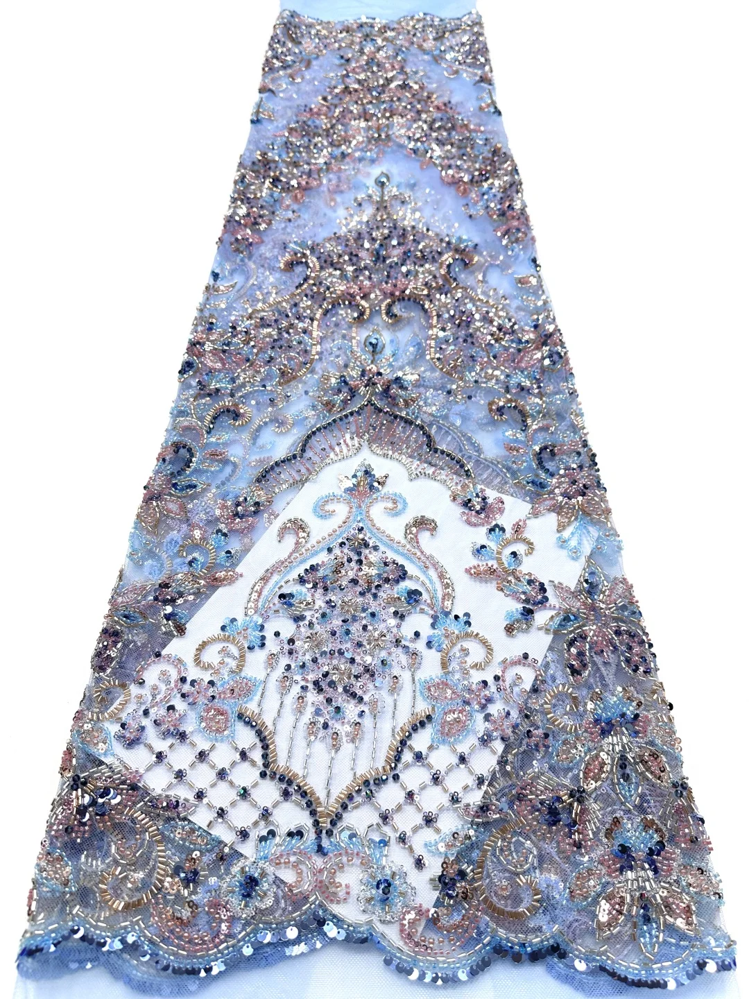 

2026 French Lace Fabrics High Quality African Beaded Embroidered Nigerian Sequins Tulle Lace 5 Yards For Sewing Party Dresses