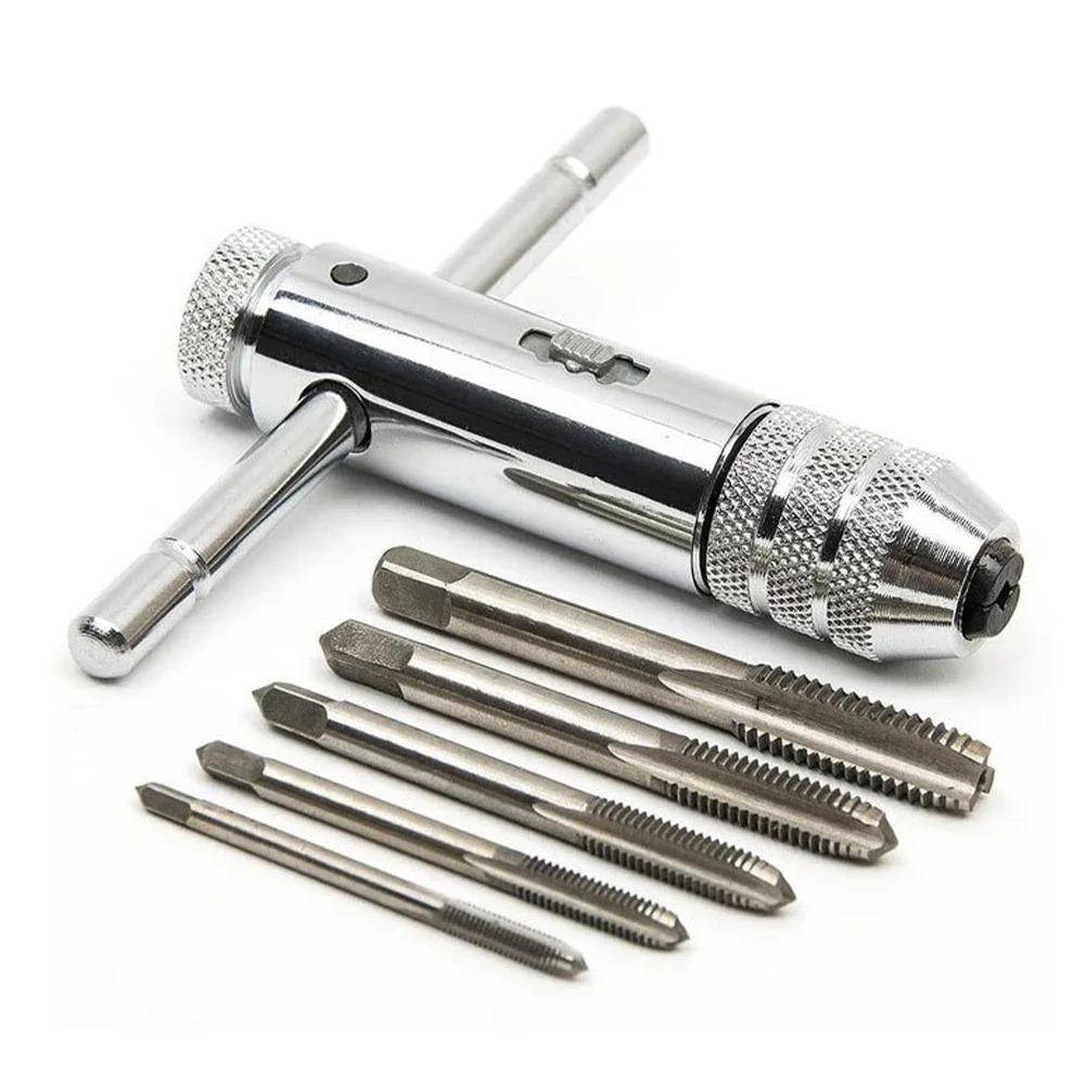 M3-M8 Adjustable Ratchet Wrench 5pc Hand Tap Tapping Forward and Reverse Tapping Hand Tool Accessory Set