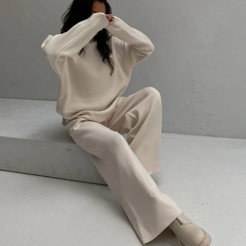 2 Pieces Women Sets 2025 Autumn Winter Fashion New long-sleeved Loose Casual Knitted top+long Pants Sets women's Clothing