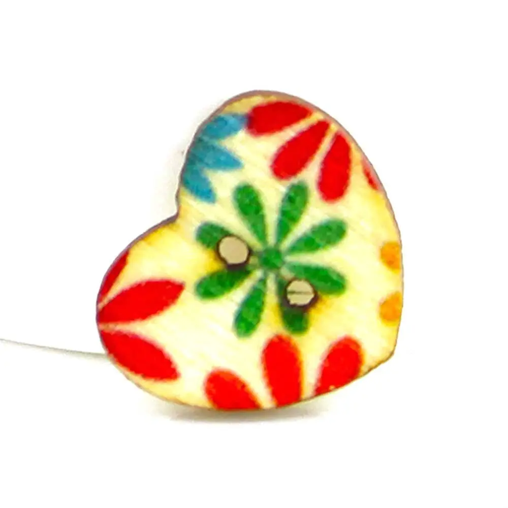 Multicolor Checks Arts Decoration Floral Crafts Sewing Buttons Heart Shape Button Apparel Sewing Wood Button