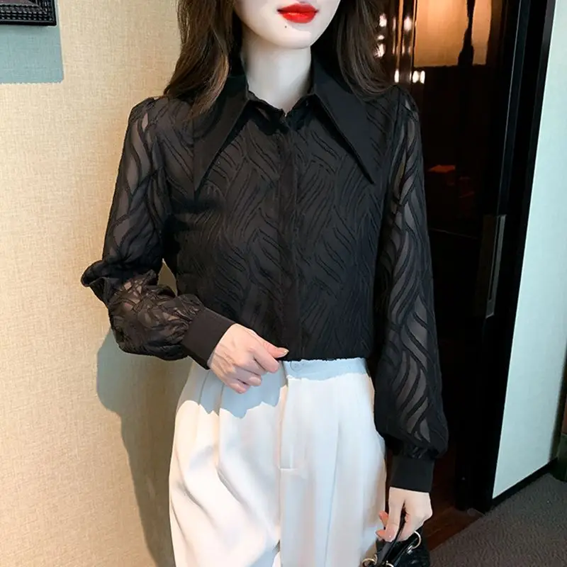 Office Lady Stylish Single-breasted Shirt Summer Casual Turn-down Collar Line Female Clothing Korean Solid Color Loose Blouse