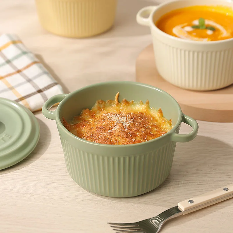 وعاء بيض مزدوج الأذن مع غطاء ، وعاء الحساء السيراميك ، بيضة على البخار الطفل ، كوب الحلوى ، الحلوى ، خاصة ، المنزلية ، ماكرون