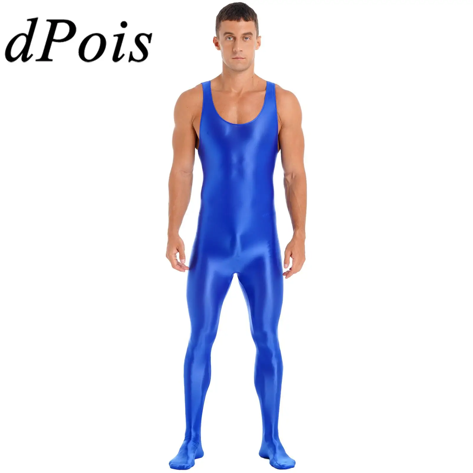 Men\'s Full Body Bodysuit Solid Color Sleeveless Ballet Gymnatics Leotard Pole Dance Clubwear Slim Fit Bodystocking Nightwear