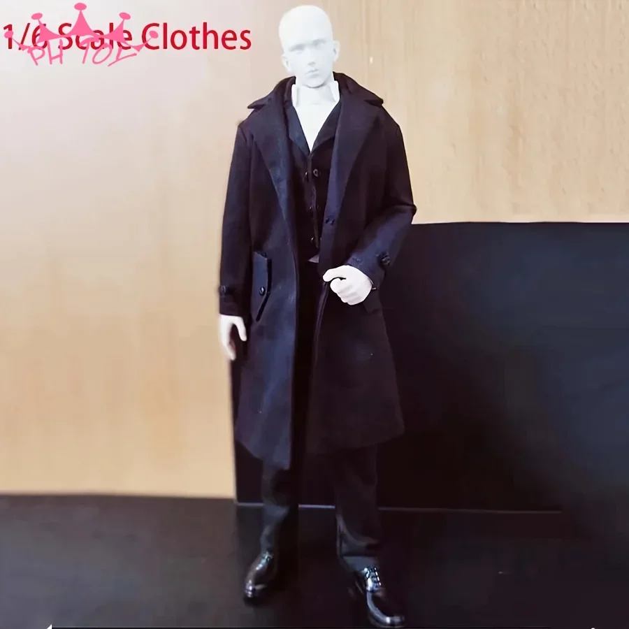 4 Piece Set CC217 1/6 Scale DOLLSFIGURE Gothic Black Overcoat Dress Suit Model for 12 inches Action Figure