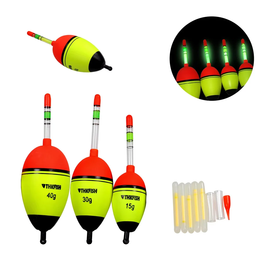 

5pcs Night Luminous Fishing Floats Slip Bobbers EVA Foam Rock Fishing Float Buoys Light Stick 5g 15g 30g 40g Buoyancy Bobber