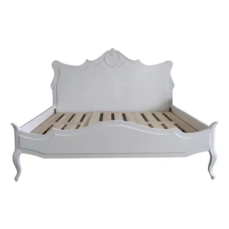 

American light luxury art empire glory solid wood retro old double bed French country high back pillar bed furniture
