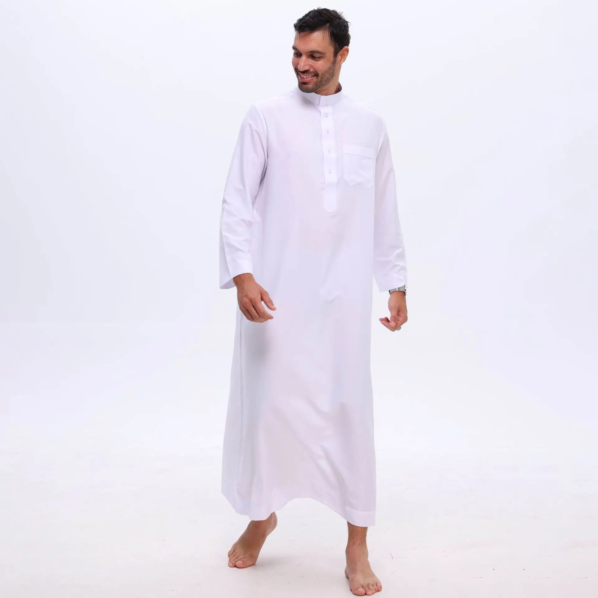 White Jubba Thobe for Men Muslim Dress Dubai Abaya Arabic Robe Kaftan Eid Djellaba Islam Daffah Dishdasha Traditional Clothing