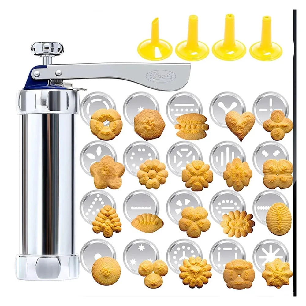 Kit de Pistola para Galletas, Máquina para Hacer Churros de Aluminio, Pistola para Galletas Navideñas, 10/20 Discos para Galletas y 4 Boquillas para Glaseado