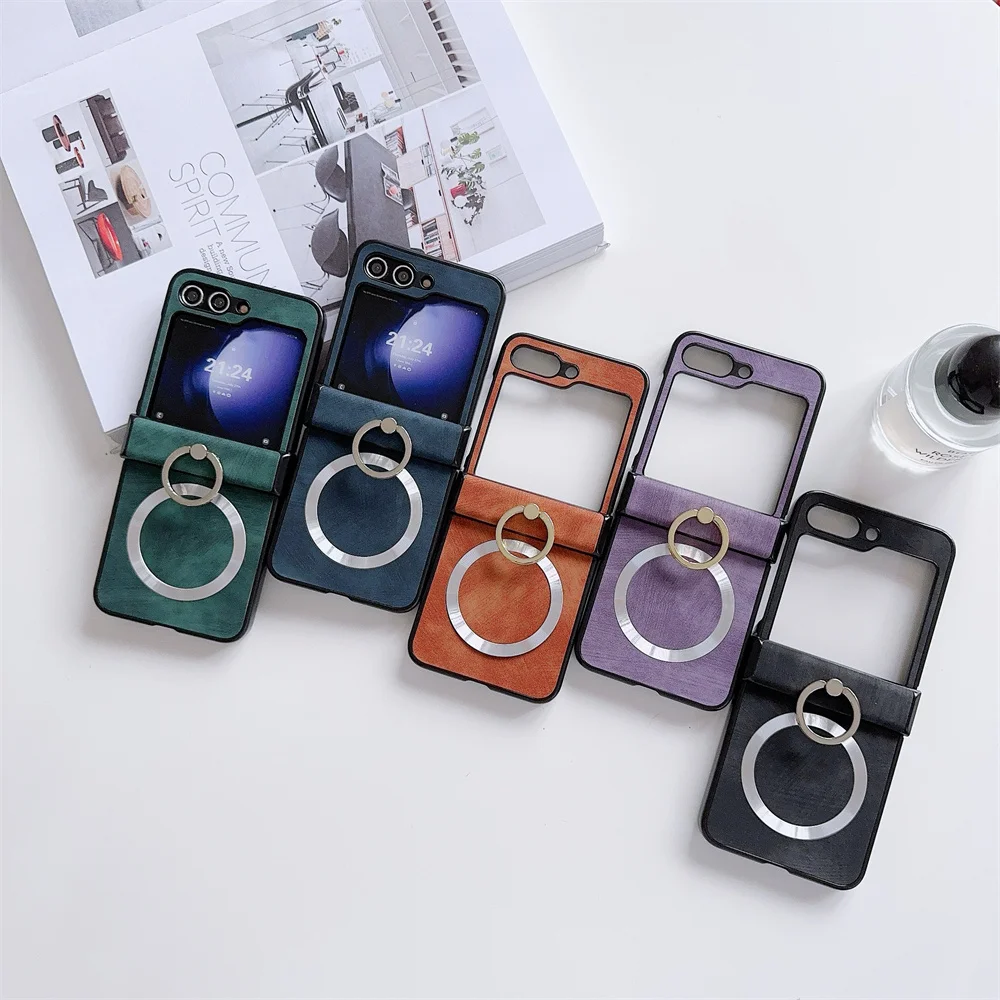 Ring Stand Magnetic Phone Case for Samsung Galaxy Z Flip6 Zflip5 Z Flip 3 4 5 6 Flip4 Flip3 Magsafe Charging Hinge Holder Cover