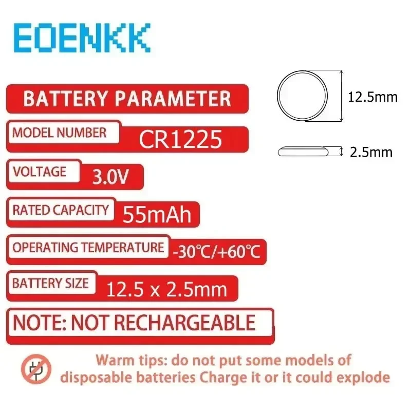 5-50 pieces 3V CR1225 button battery suitable for electronic instruments, remote controls, electronic scales, watches, car keys