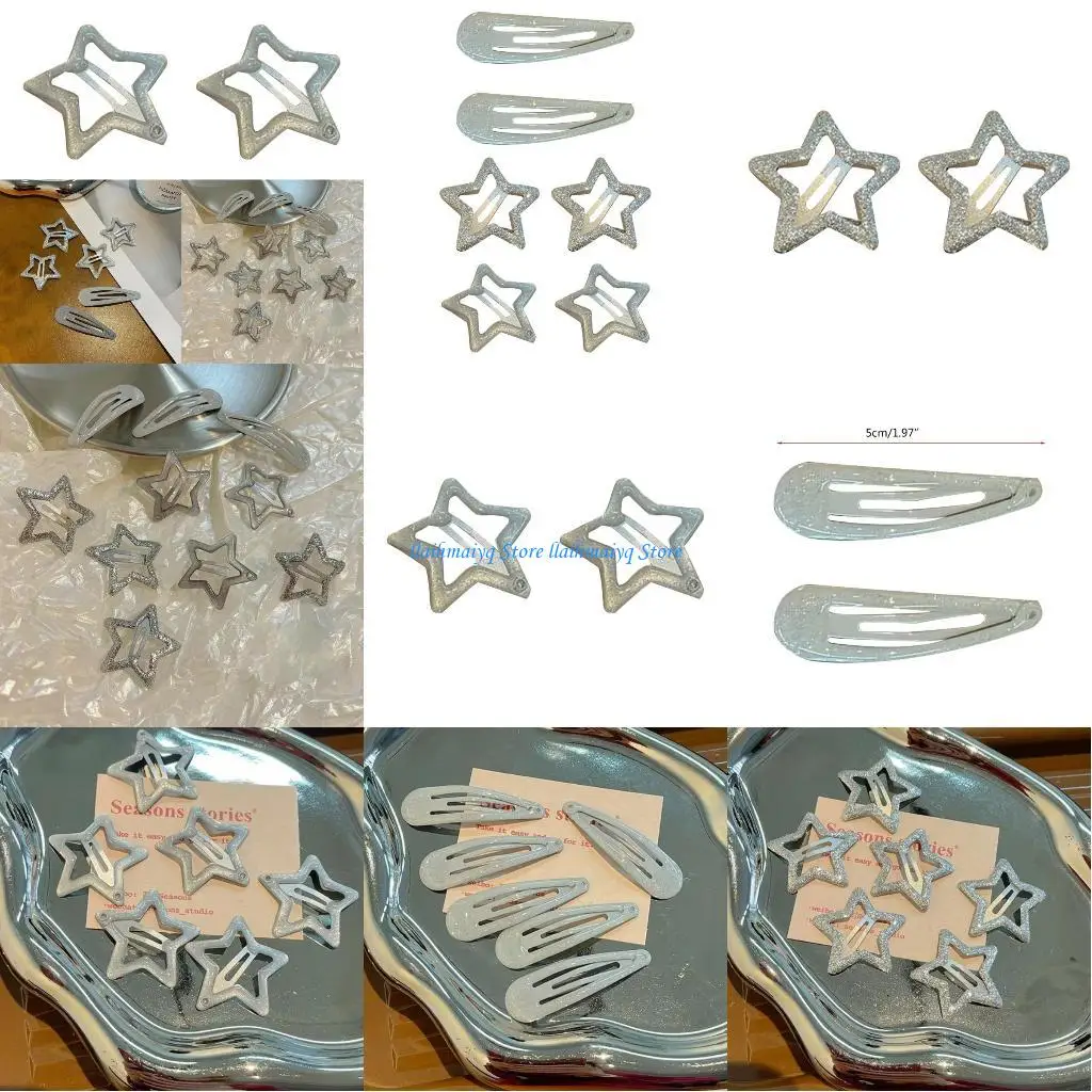 

573B 2pcs Metal Hair Clip Small Silver Hair Barrettes Star Drip Hair Pins