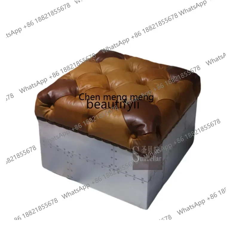 X 32 Antique buckle leather, shoe change, metal aluminum leather pedal living room bar square stool pier