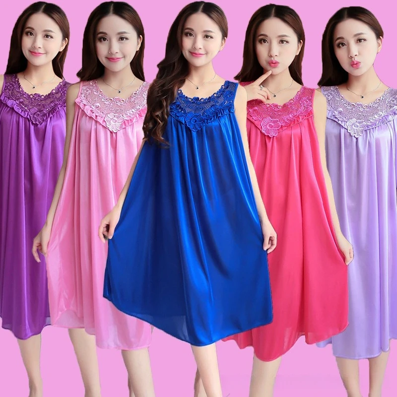 Korean Version Ice Silk Sleepwear Fat Nightgown Enlarged Women's Suspender Ice Silk Satin Sleepwear Summer Loose Home Clothes