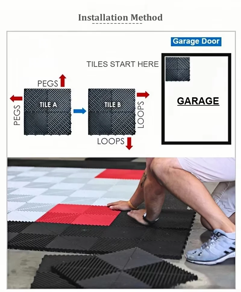 400*400*18mm Anti Slip Pp Interlocking Garage Floor Tiles Plastic Interlocking Floor Mats For Car Wash