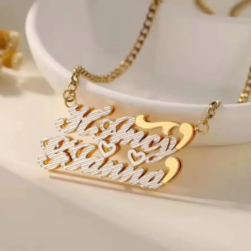 

Custom Name Necklace: Two-Tone Personalized Nameplate Personalized 3D Double Nameplate Necklace Gift for Her/He