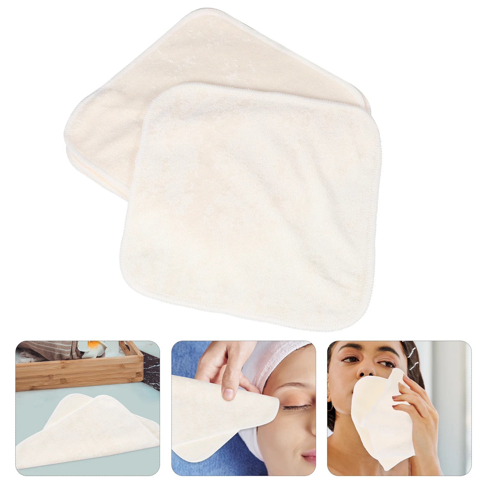 

5Pcs Bamboo Fiber Face Cleaning Cloths Beige Soft Reusable Washable Compact Facial Towels Absorbent Exfoliating Washcloths