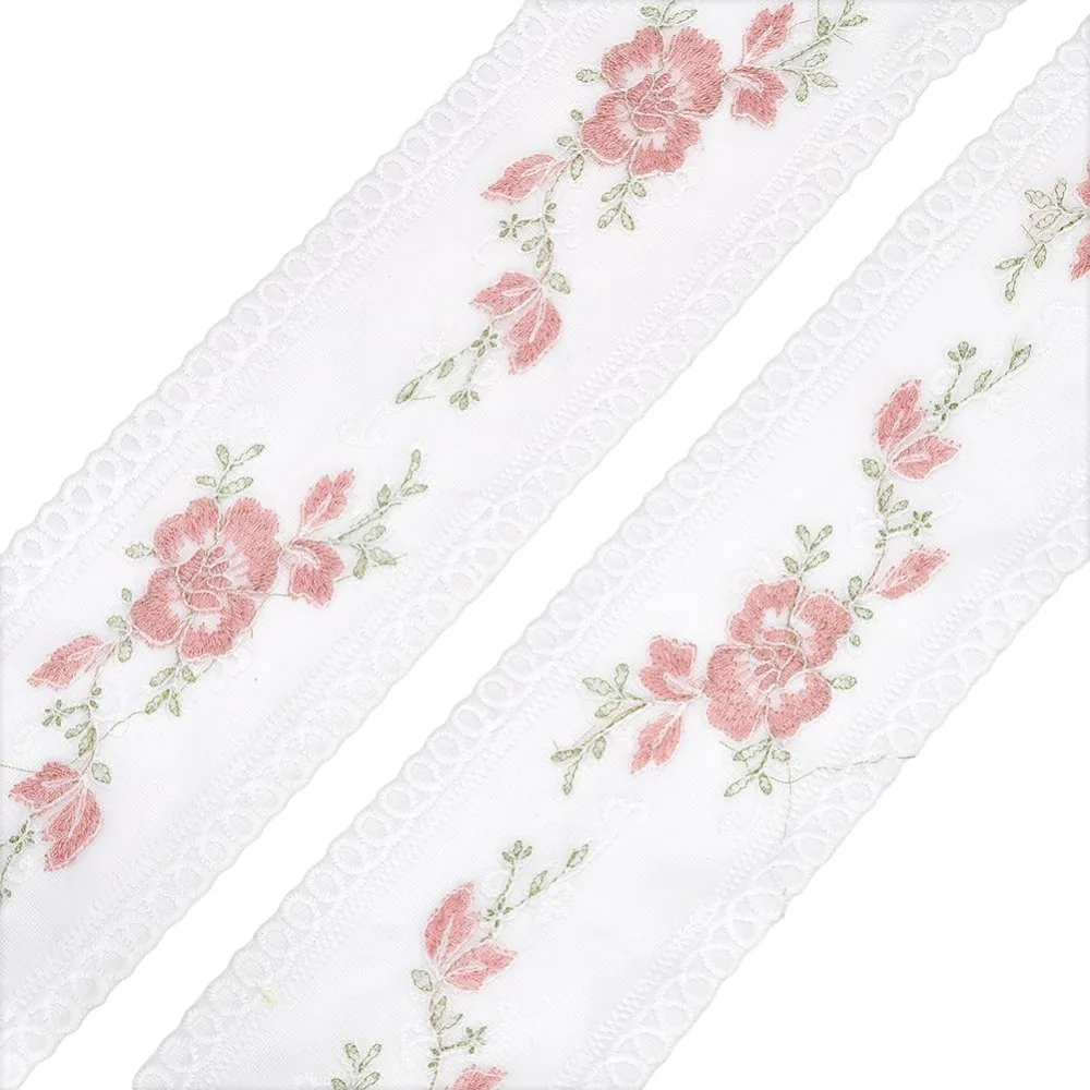 

15 Yards Embroidery Lace Ribbons 3.5 Inch Wide Flower Embroidery Ribbons Lace Trim Ribbon Mesh Embroidery Applique