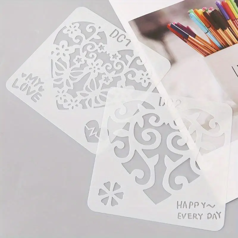 12Pcs Flower Heart Drawing Molds Plastic Painting Stencils DIY Paper Art Craft Card Label Scrapbook Bookmark