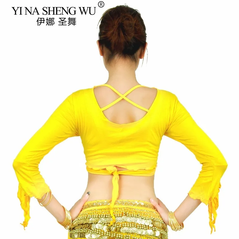 Top de dança do ventre feminino manga larga colheita superior envoltório prática traje desempenho camisa oriental tribal dacne palco showoutfit