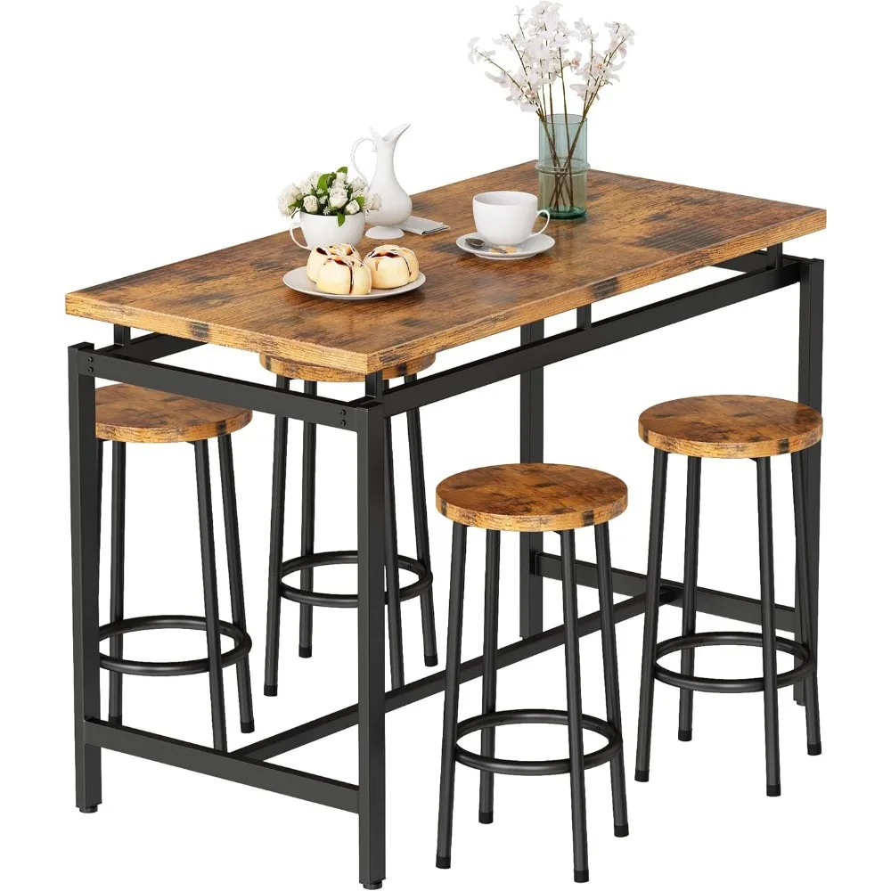 

5-Piece Industrial Dining Set: 35.4'' Counter Height Table with 4 Chairs for Kitchen