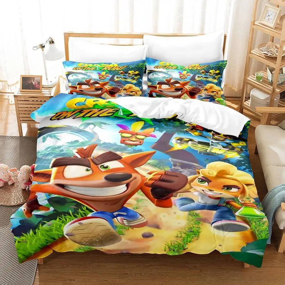 Crash Bandicoot Bedding Set Single Twin Full Queen King Size Bed Set Adult Kid Bedroom Duvet cover Sets 3D Anime Bed Sheet Set