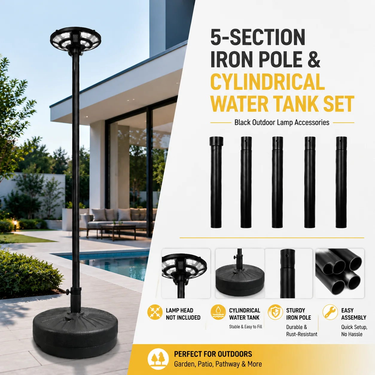 3-Meter Adjustable Water Tank Pole Set DIY Water Pipe Set for Outdoor Lamps and Lanterns Round Lamp Holder.