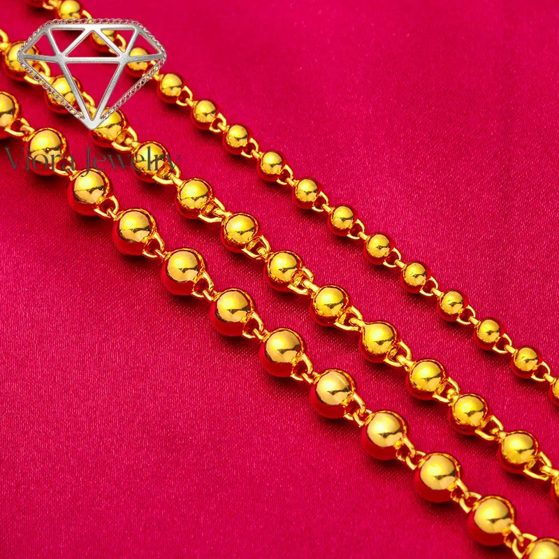 

Viora Jewelry 24K gold necklace AU999 full gold, round Buddhist beads in series, shiny and gentle, same style as men and women,