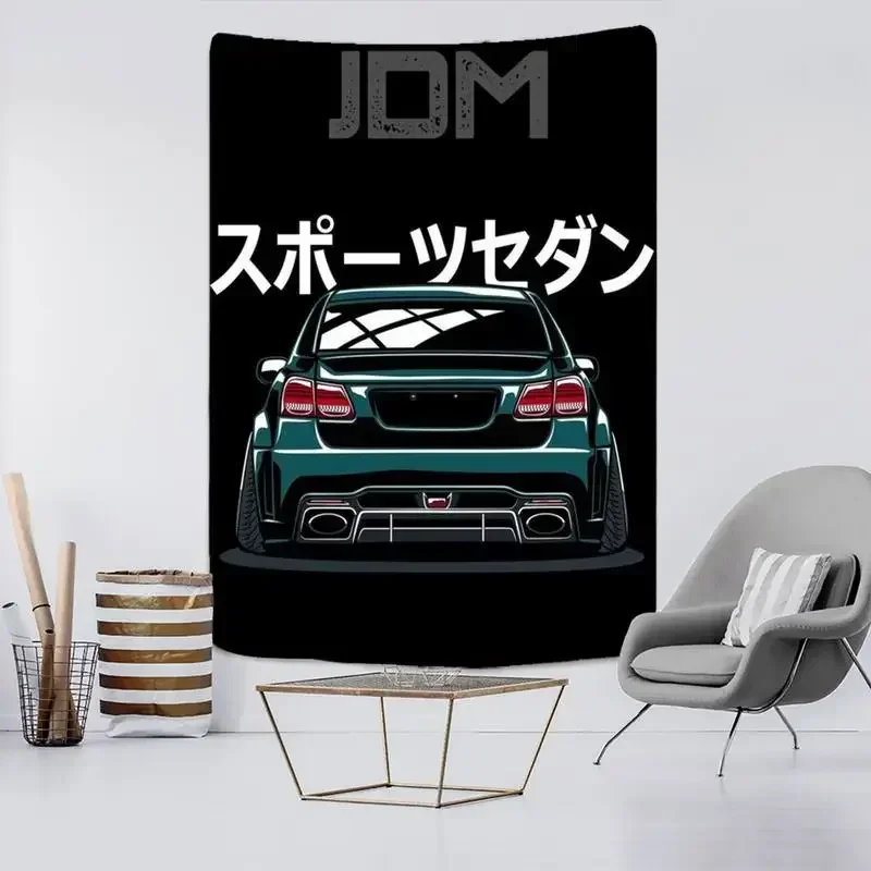 JDM Mobil Jepang Game Balap Keren Pembalap Neon Olahraga Skyline Mobil Matahari Terbenam Permadani Dinding Gantung Seni Dekorasi