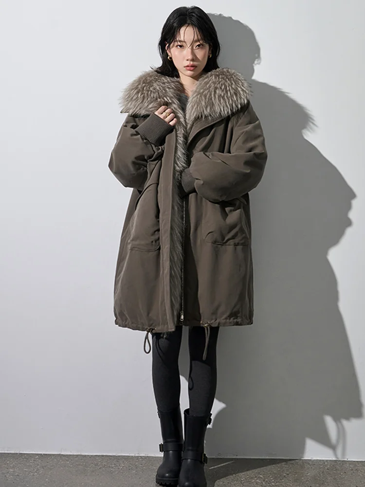 سترة نسائية شتوية غير رسمية طويلة من ريش الإوز معاطف بياقة من فراء الراكون الطبيعي سترات منتفخة معاطف خارجية #2
