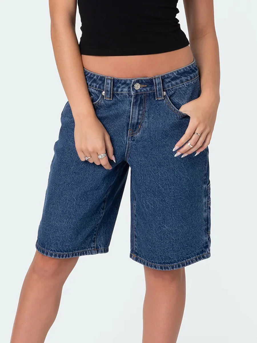 Dames zomer jeansshorts casual knielengte sterrenprint denim korte broek voor vakantie strandclub streetwear