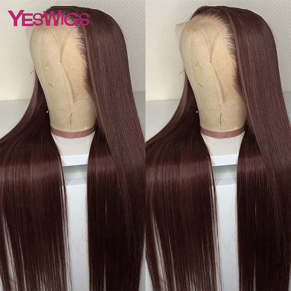 

13x6 Straight Chocolate Brown Colored Lace Front Human Hair Wigs For Women Pre Plucked Transparent Lace 13x4 Lace Frontal Wigs