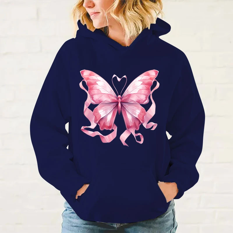 Fashion Hoodies Funny Breast Cancer Awareness Butterfly Hoodie Harajuku Sweatshirts Women Long Sleeve Clothes