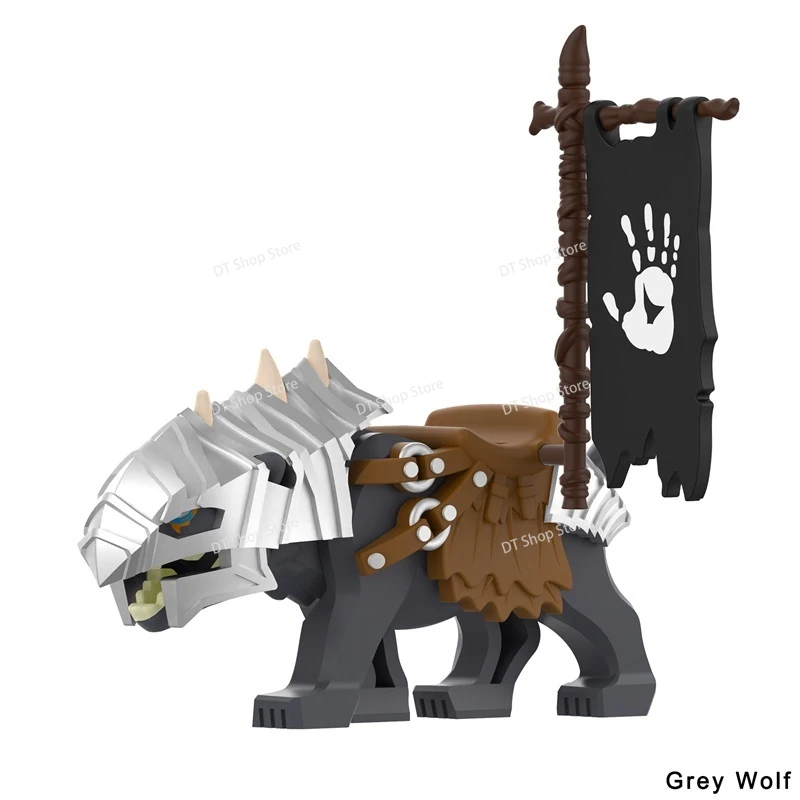 FJPJ036-039 MOC Medieval Accessories Flag Armored Wolf Brown Black Action Figures Building Blocks Kids for Toys Birthday Gifts