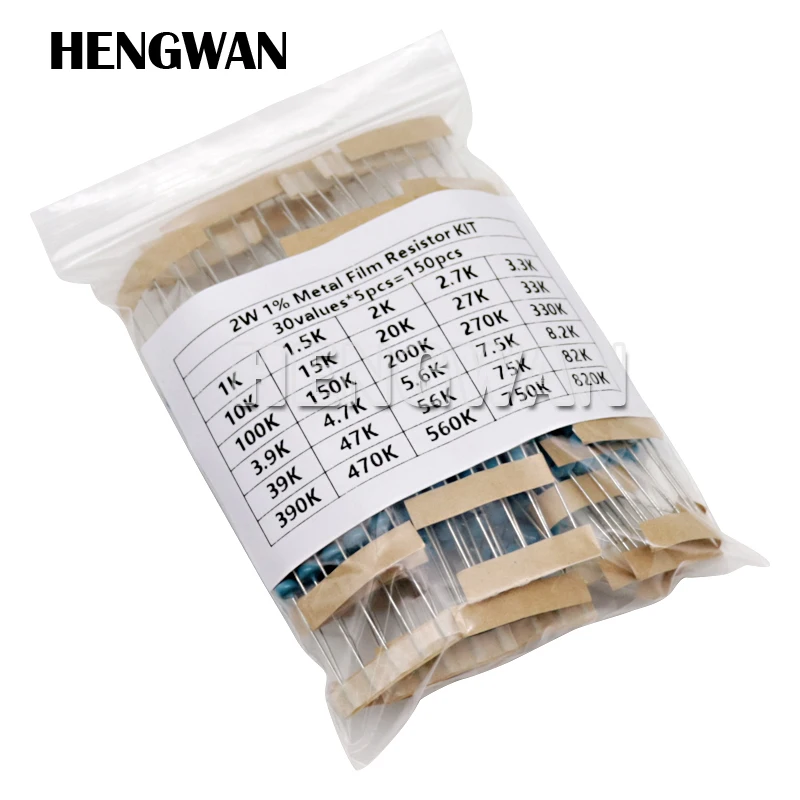 150PCS 300PCS 1/2W 1W 2W 3W Resistance 1% Metal Film Resistor Assortment Kit Set 30Kinds Each 5/10PCS 1R~750R 1K~820K Ohm