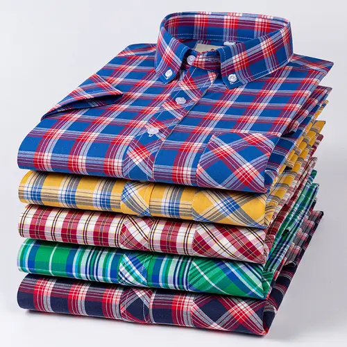 Plus Size 9XL 100% Cotton Thin Summer Short Sleeve Shirts for Men Slim Fit Formal Casual Plain Shirt Soft Plaid Hawaiian Clothes - Image 5