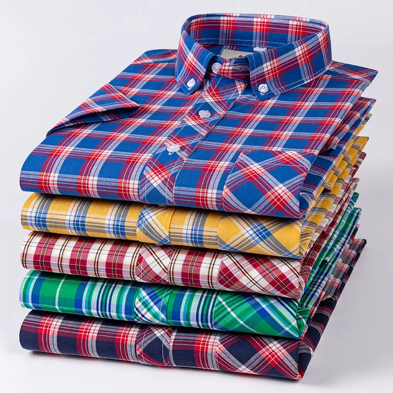 Plus Size 9XL 100% Cotton Thin Summer Short Sleeve Shirts for Men Slim Fit Formal Casual Plain Shirt Soft Plaid Hawaiian Clothes - Image 5