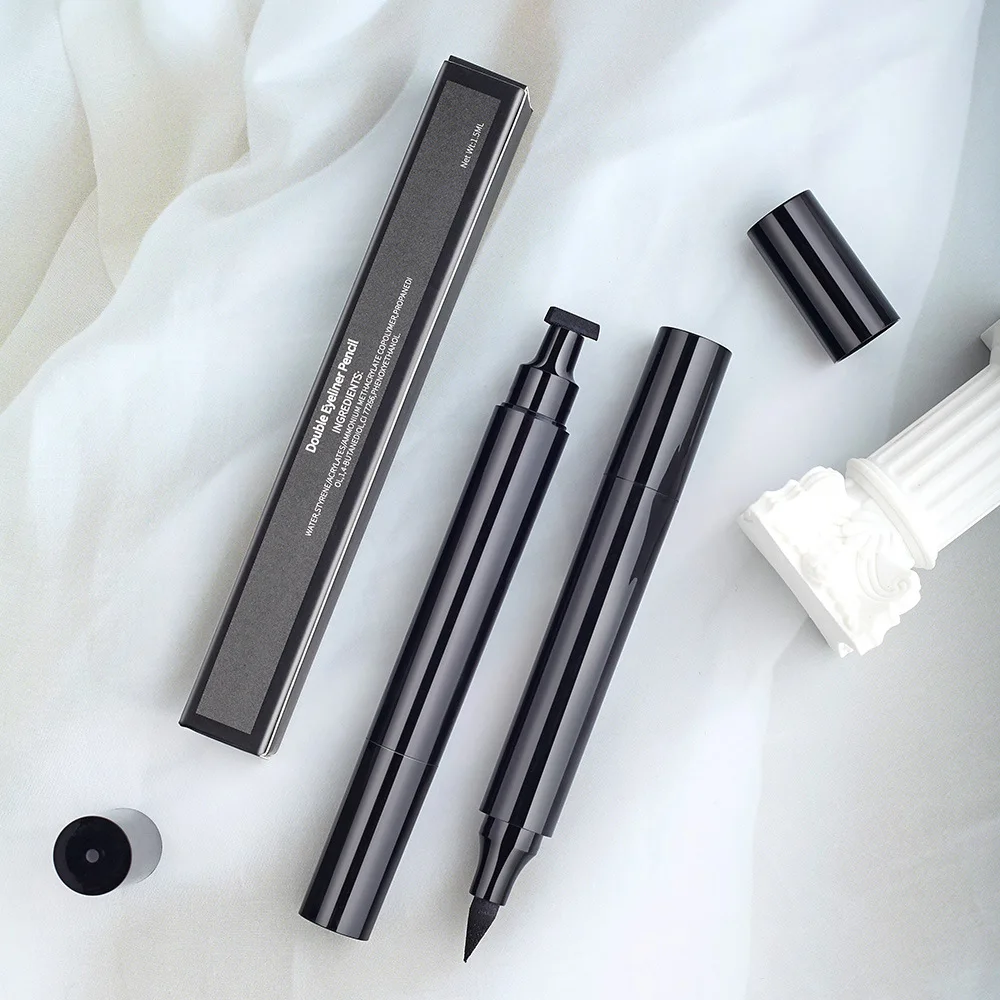 Pensil Eyeliner cair, kosmetik pensil tahan lama 2 dalam 1 Eyeliner Makeup kepala ganda