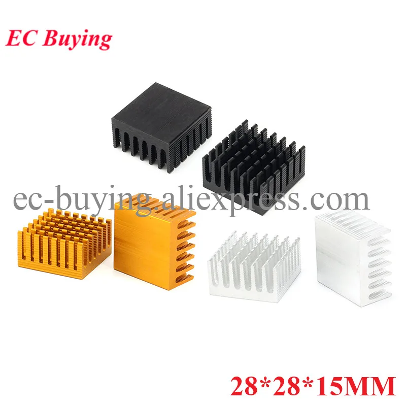 5Pcs/1pc Heatsink 28*28*15MM Radiator Cooler Cooling Fin Aluminum Heat Sink 28x28x15MM IC Module PBC PCB Black Silver Gold