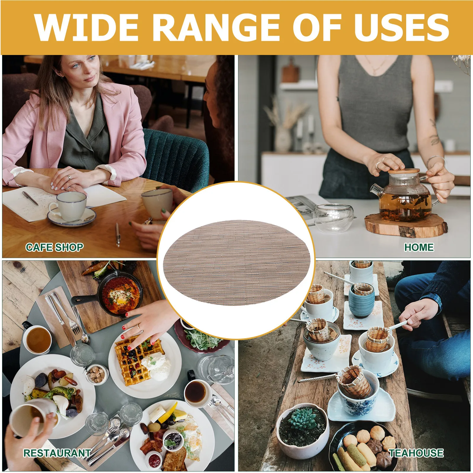 Round Woven Heat Resistant Placemat Table Mat for Kitchen Dining Room Countertop Hot Pan Holder Dish Protector Non Slip Easy view 6