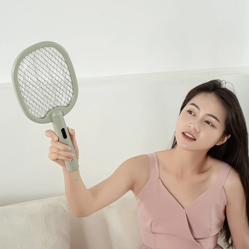 Electric Mosquito Swatter 2-In-1 Electric Bug Zapper Racket High Voltage Handheld Mosquito Swatter Portable Green