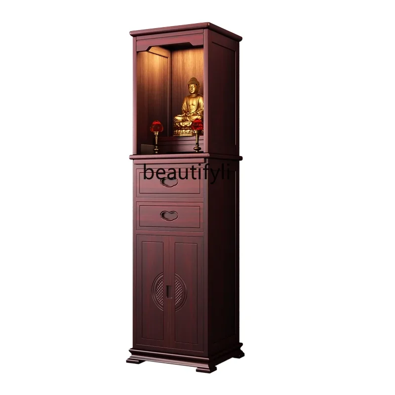 

New Clothes Closet Solid Wood Household Buddha Cabinet Buddha Shrine Incense Burner Table Altar with Door-God Table Cabinet