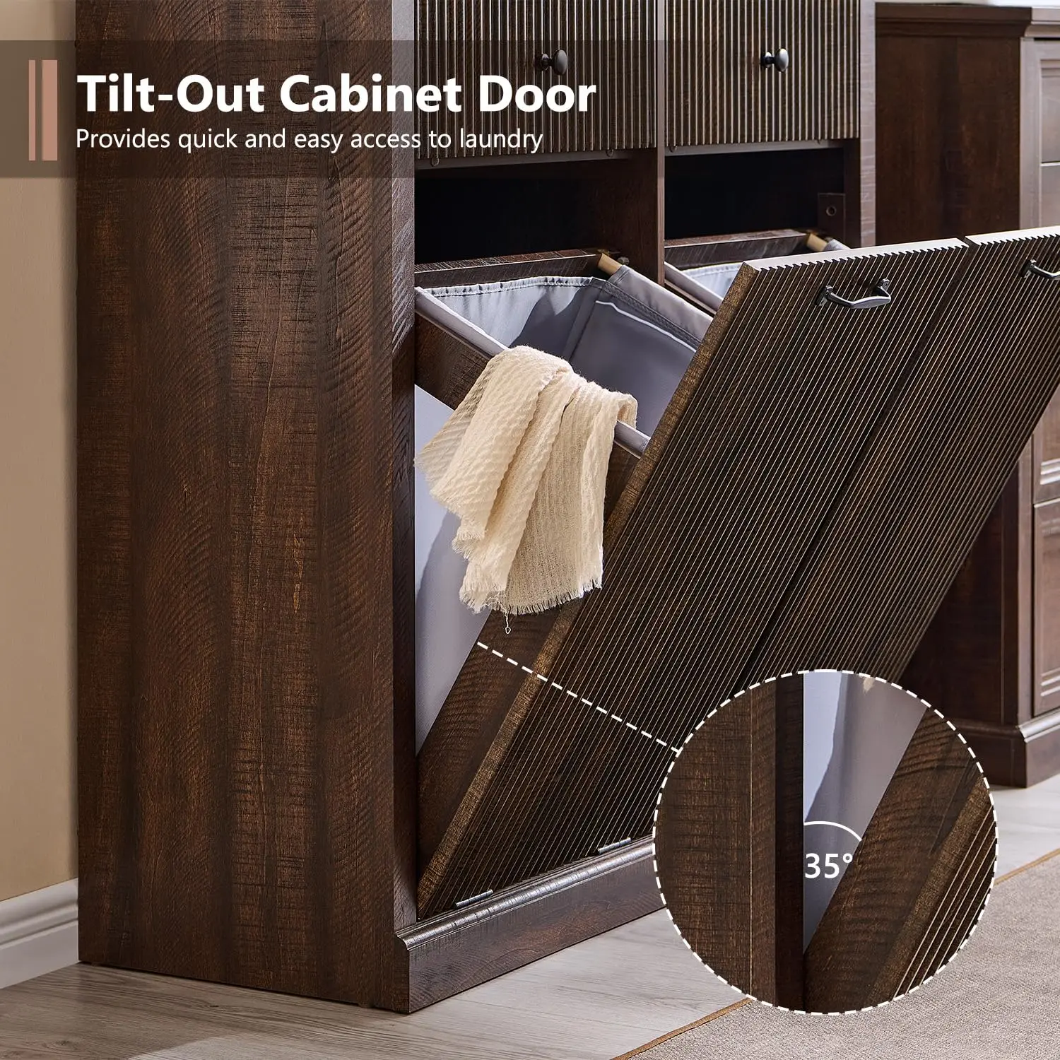 Double Tilt Out Laundry Hamper Cabinet Modern Trash Storage Brown, Customized