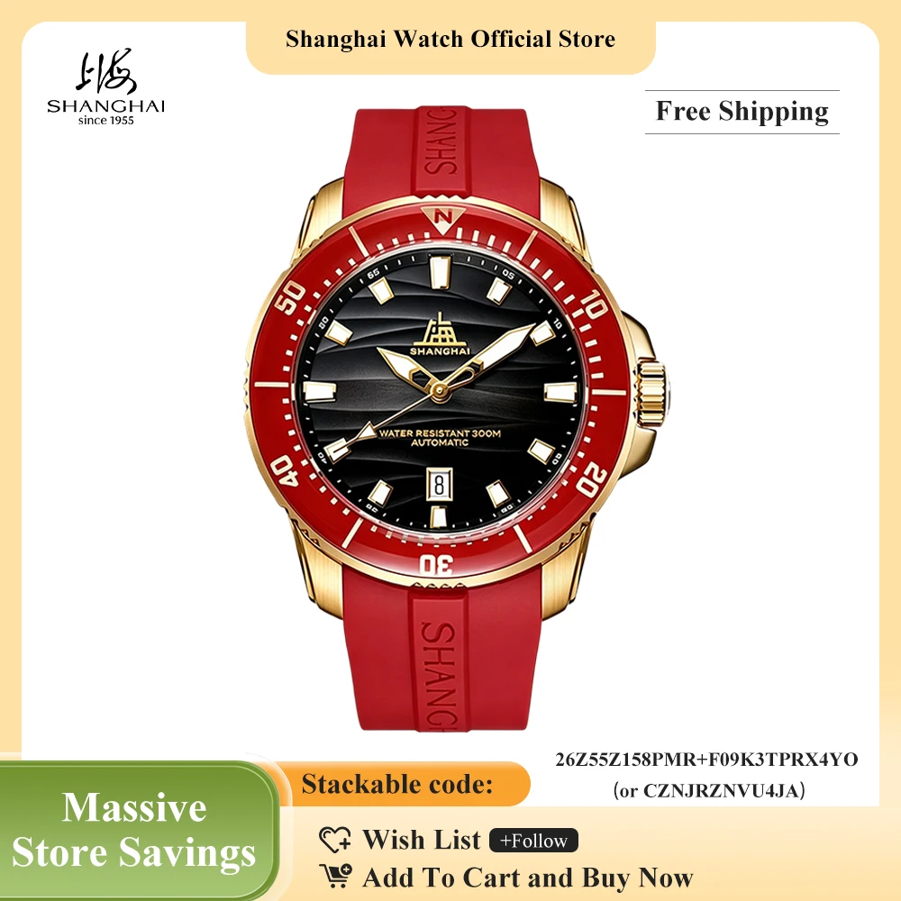Shanghai Watch Men's Diver Watches 43.6mm 300M Water-Resistant Automatic Watch Sapphire Bezel Luminous Mechanical Watches S7101