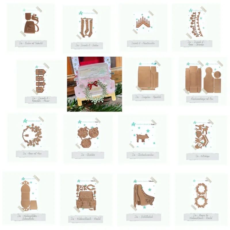 Houses Sock Bottle Cup Tea Bag Box Pig Wreaths Flowers Metal Cutting Dies Silicone Stamps Scrapbooking Stencil Photo Album Card