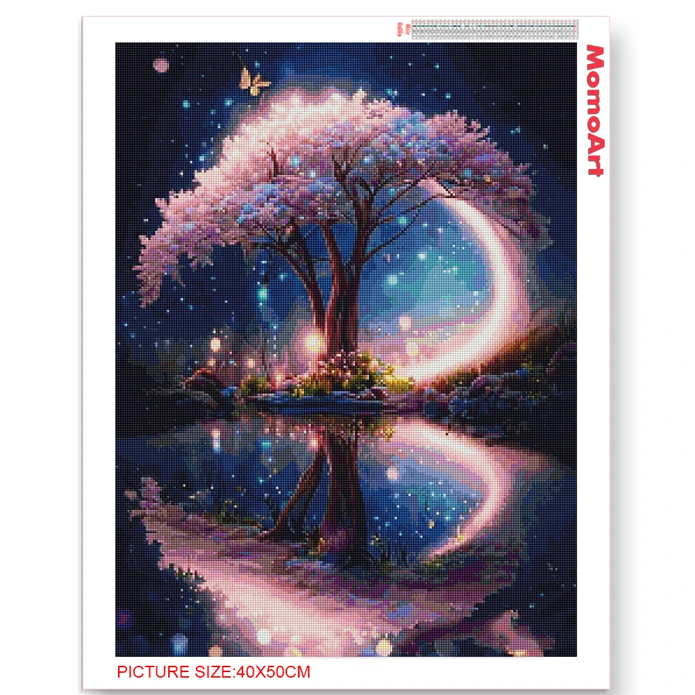 MomoArt New Arrival Diamond Mosaic Tree Painting Love Flower Cross Stitch Fantasy Landscape Street Embroidery Handmade Gift