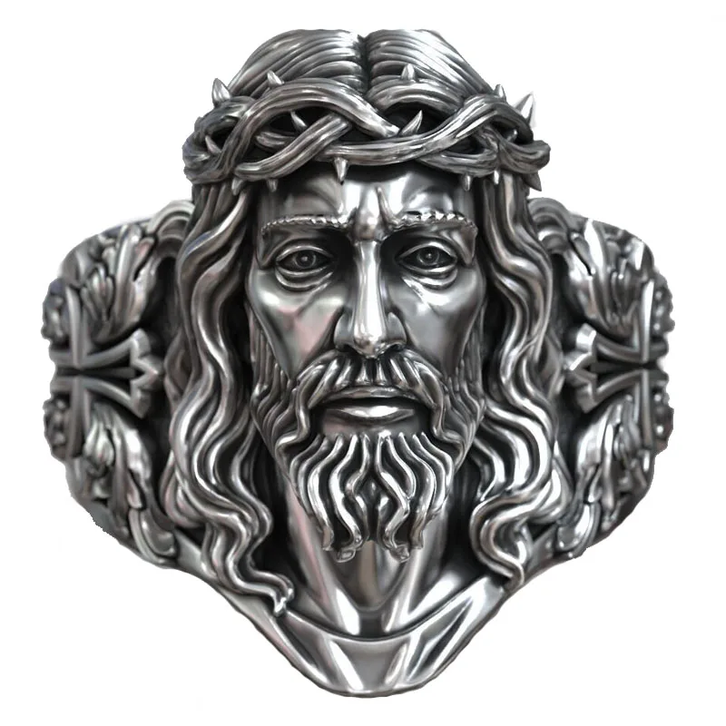 

20 г Корона шипов: голова Иисуса Христа, Корона шипов, религиозная скульптура, мужские кольца из натурального серебра 925 пробы, разные размеры 6-13