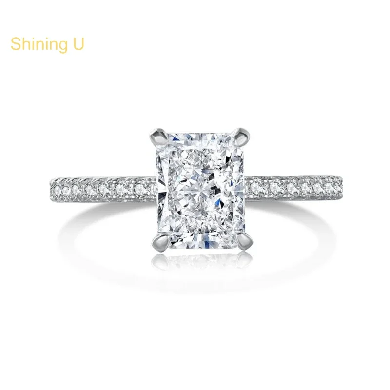 

Shining U S925 Silver Crushed Ice Cut 6*8mm High Carbon Diamond Ring Fine Jewelry for Women Wedding Anniversary