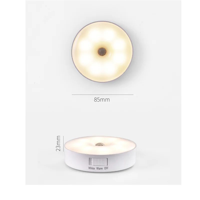 ABZV-Sensor de movimiento luz LED USB luces nocturnas lámpara recargable para cocina dormitorio escaleras pasillo armario armario