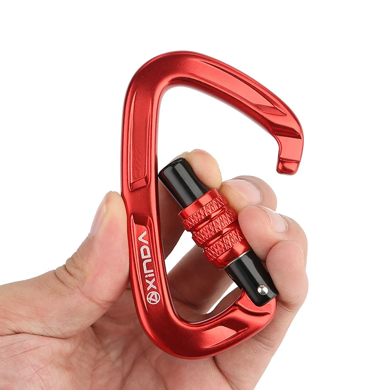 XINDA Rock Climbing Carabiner 25KN Safety D-Shape Buckle Screw Lock Spring-loaded Gate Aluminum Carabiner Outdoor Kits