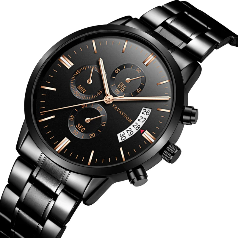 Men Quartz Chronograph Tachymeter Black Dial Man Wristwatch Calender Timer Casual Quartz Watches